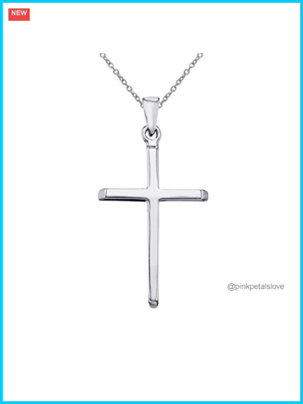 14K White Gold Plain Cross Pendant Necklace with 18 Inch Chain